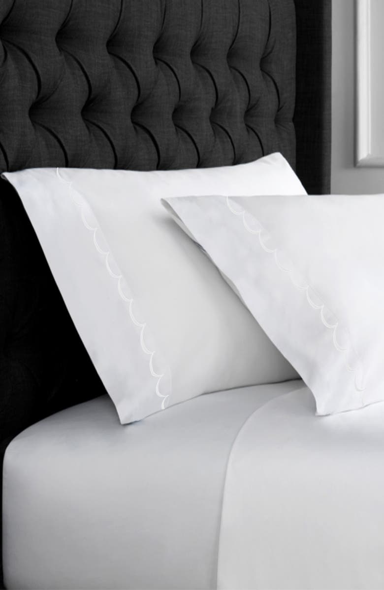 MELANGE HOME Scalloped Edge Embroidered 600 Thread Count Pillowcases, Alternate, color, White/ White