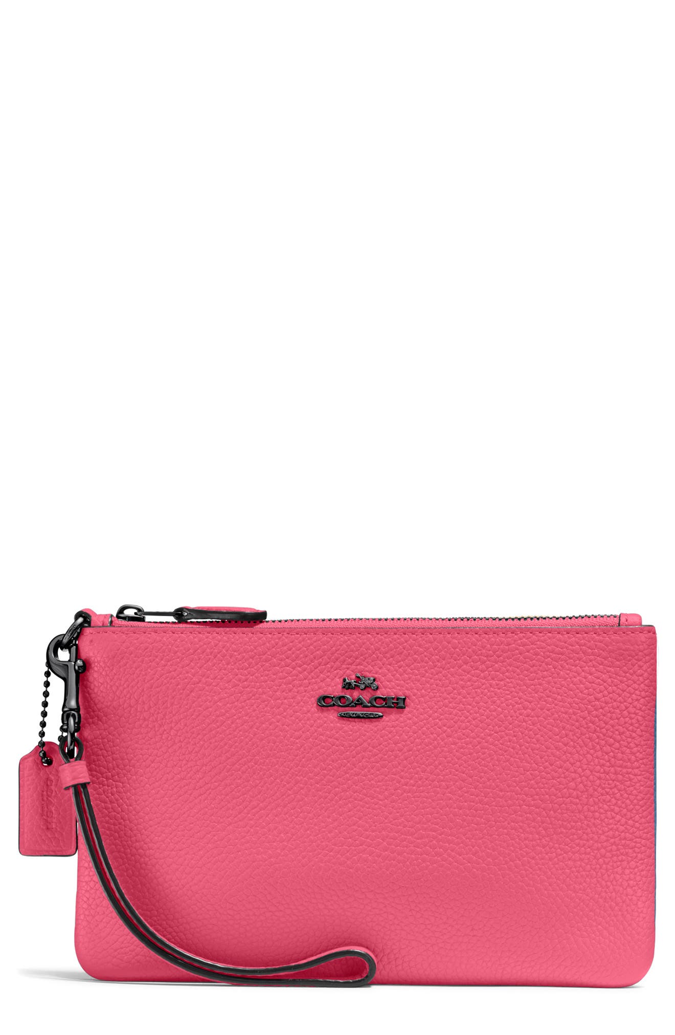 Leather Wristlet, Main, color, CANDY PINK