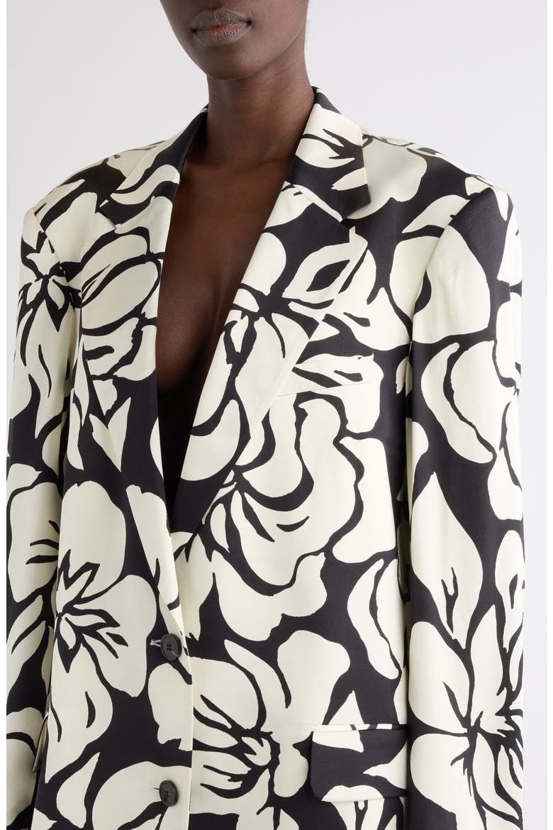 Tropical Floral Print Satin Jacket, Alternate, color, BLACK