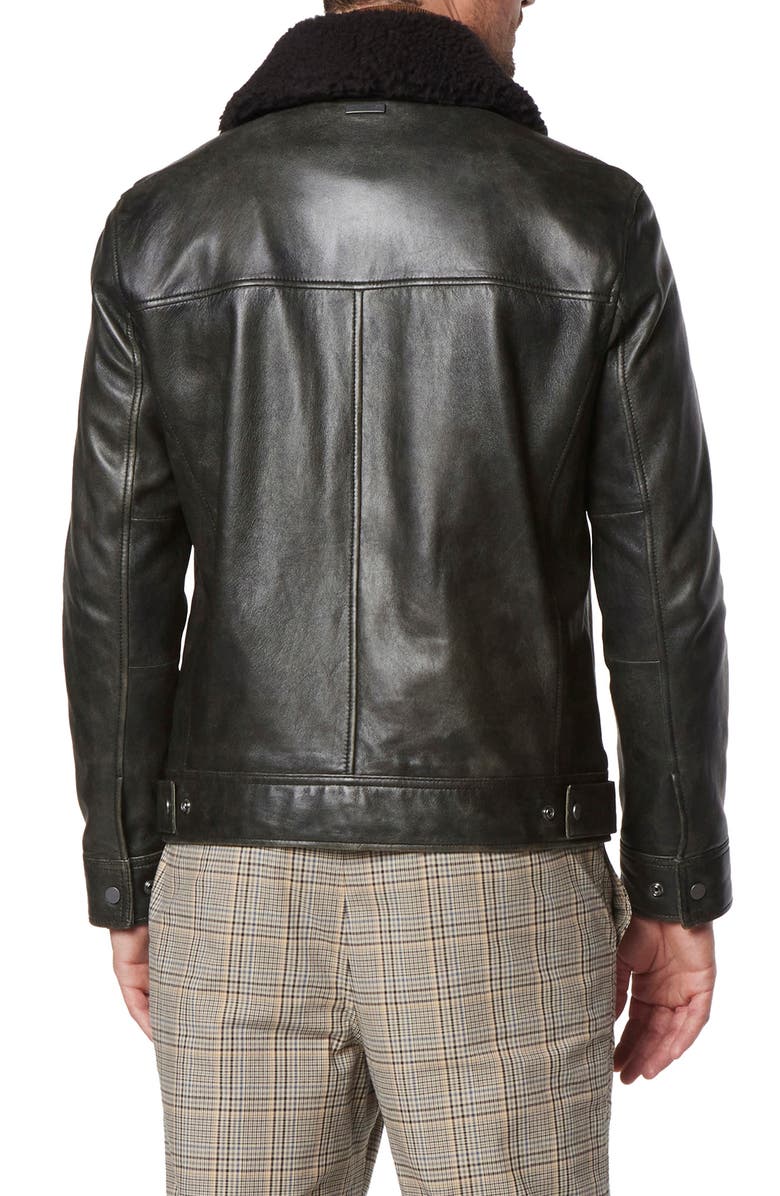Andrew Marc Wallack Faux Shearling Trim Leather Jacket, Alternate, color, 