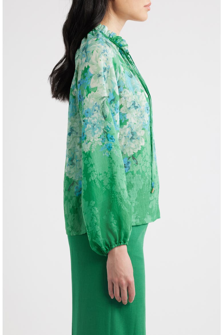Floral Ruffle Balloon Sleeve Chiffon Top, Alternate, color, GREEN BLUE