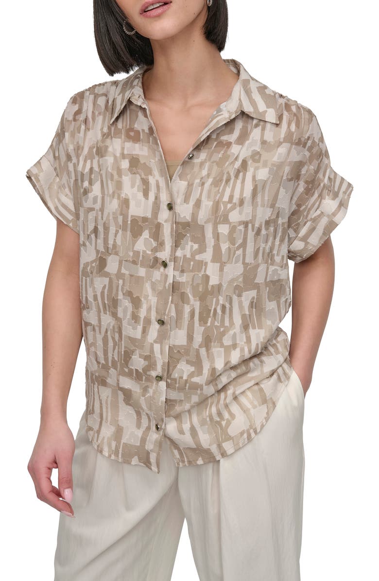 DKNY Allover Print Button-Up Shirt, Main, color, Broken City Burnout