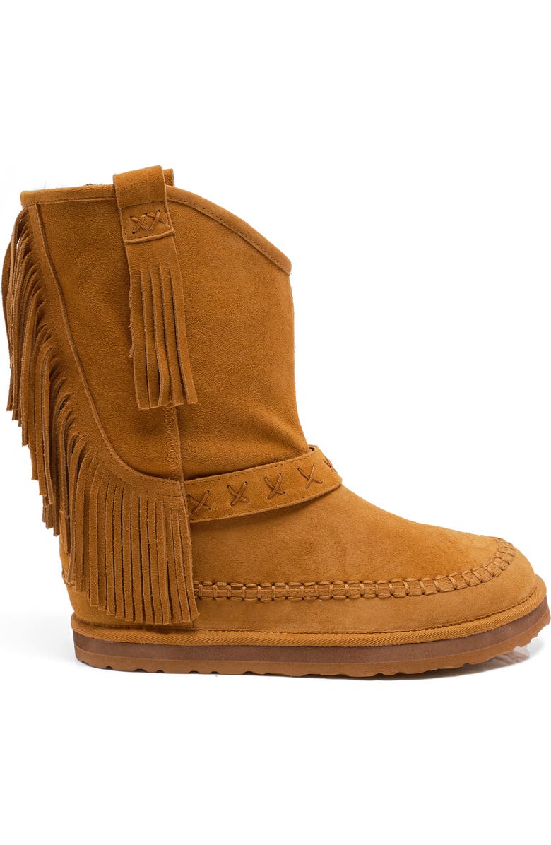 Free People Faye Fringe Faux Fur Boot, Alternate, color, Toffee Suede