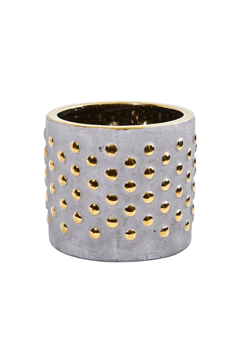 7-in Regal Stone Hobnail Planter with Gold Accents, Main, color, Gray