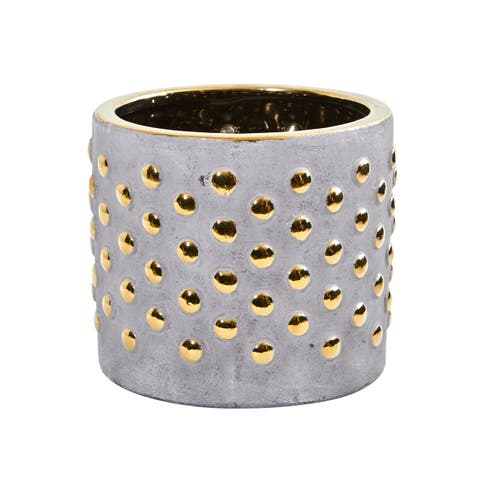 7-in Regal Stone Hobnail Planter with Gold Accents