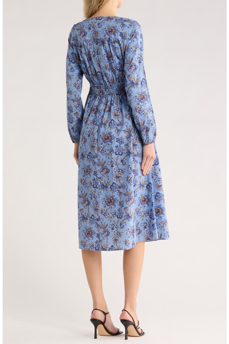 Valerie Twist Front Long Sleeve Cotton Dress, Alternate, color, DENIM BLUE MULTI