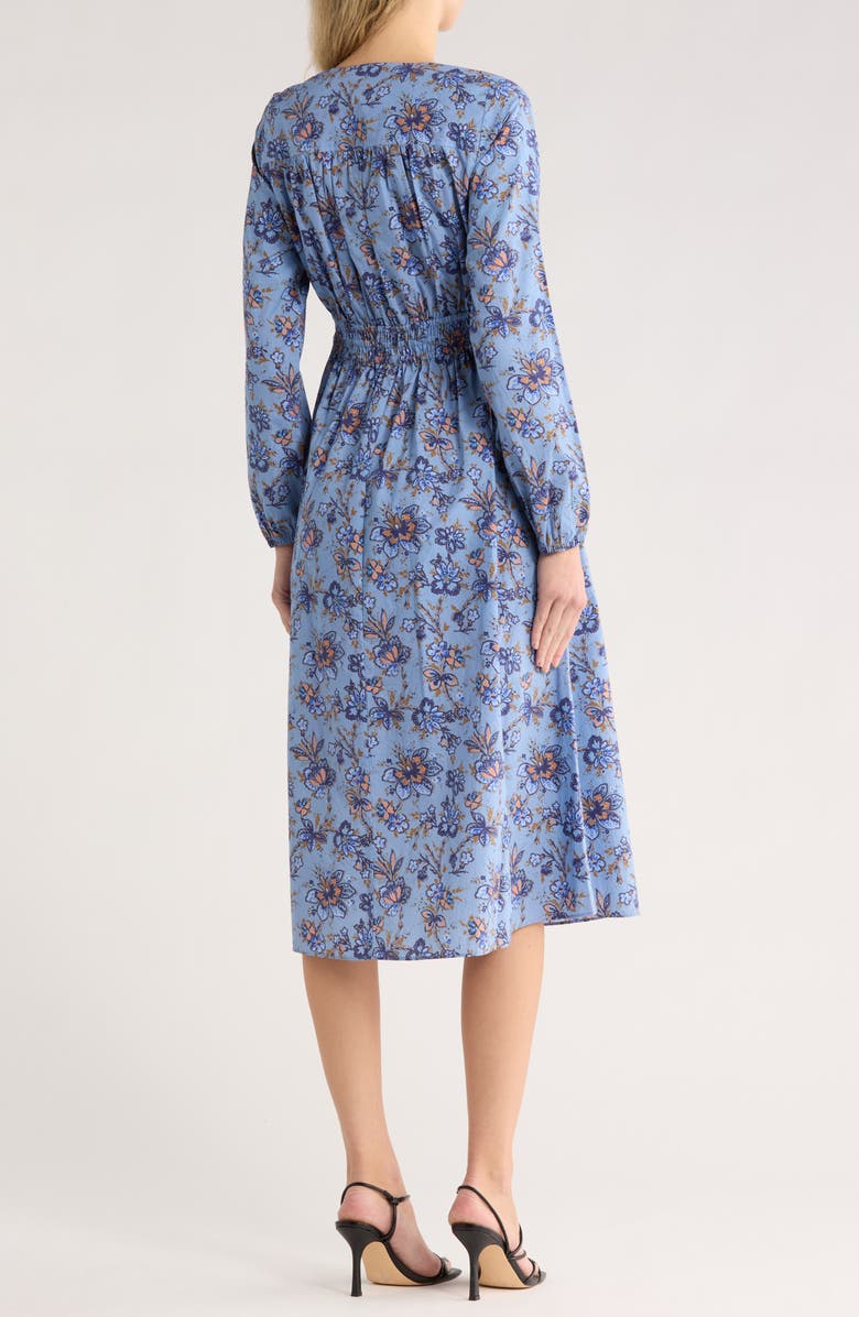 Derek Lam 10 Crosby Valerie Twist Front Long Sleeve Cotton Dress, Alternate, color, Denim Blue Multi