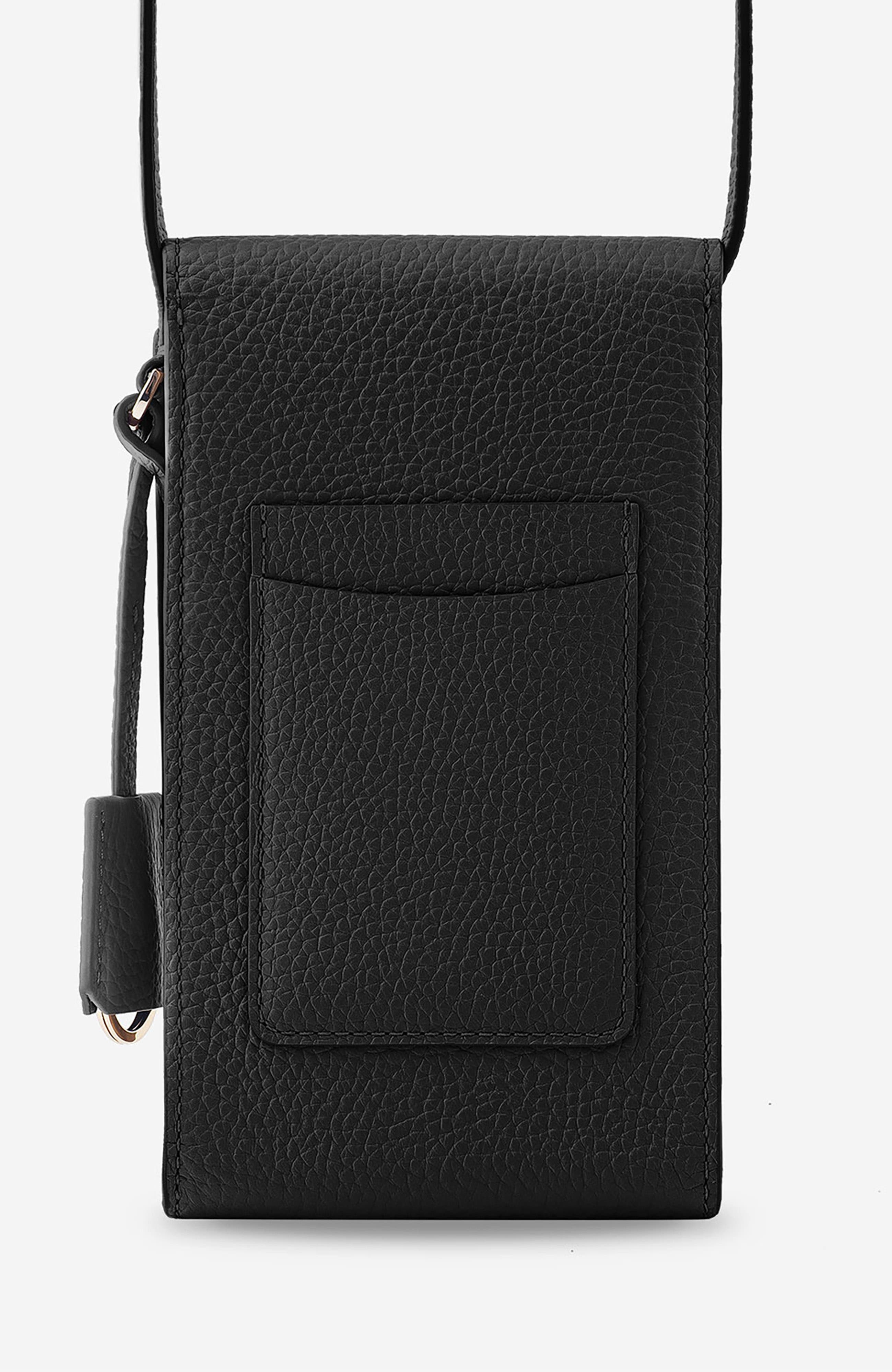 Leather Phone Pouch, Alternate, color, Black Caviar