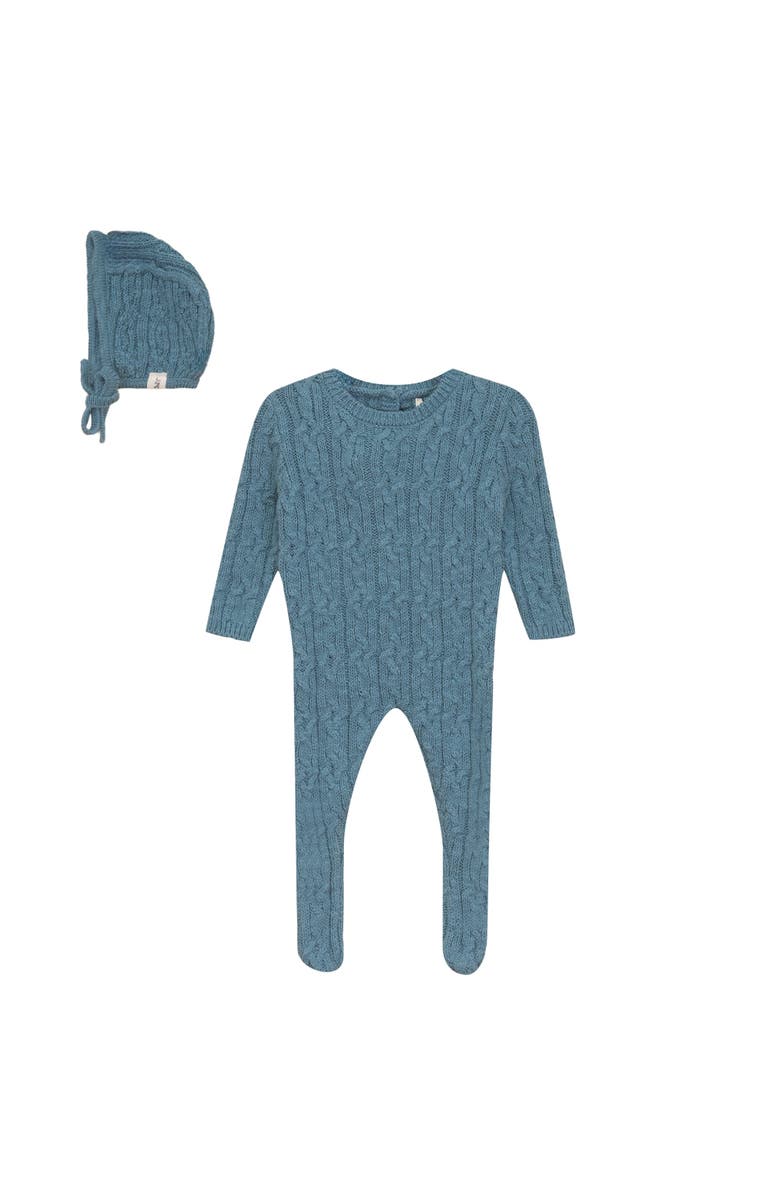 Bebe Bella Boy Mix Cable Knit Romper and Bonnet, Main, color, River Blue Mix