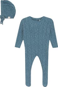 Bebe Bella Boy Mix Cable Knit Romper and Bonnet