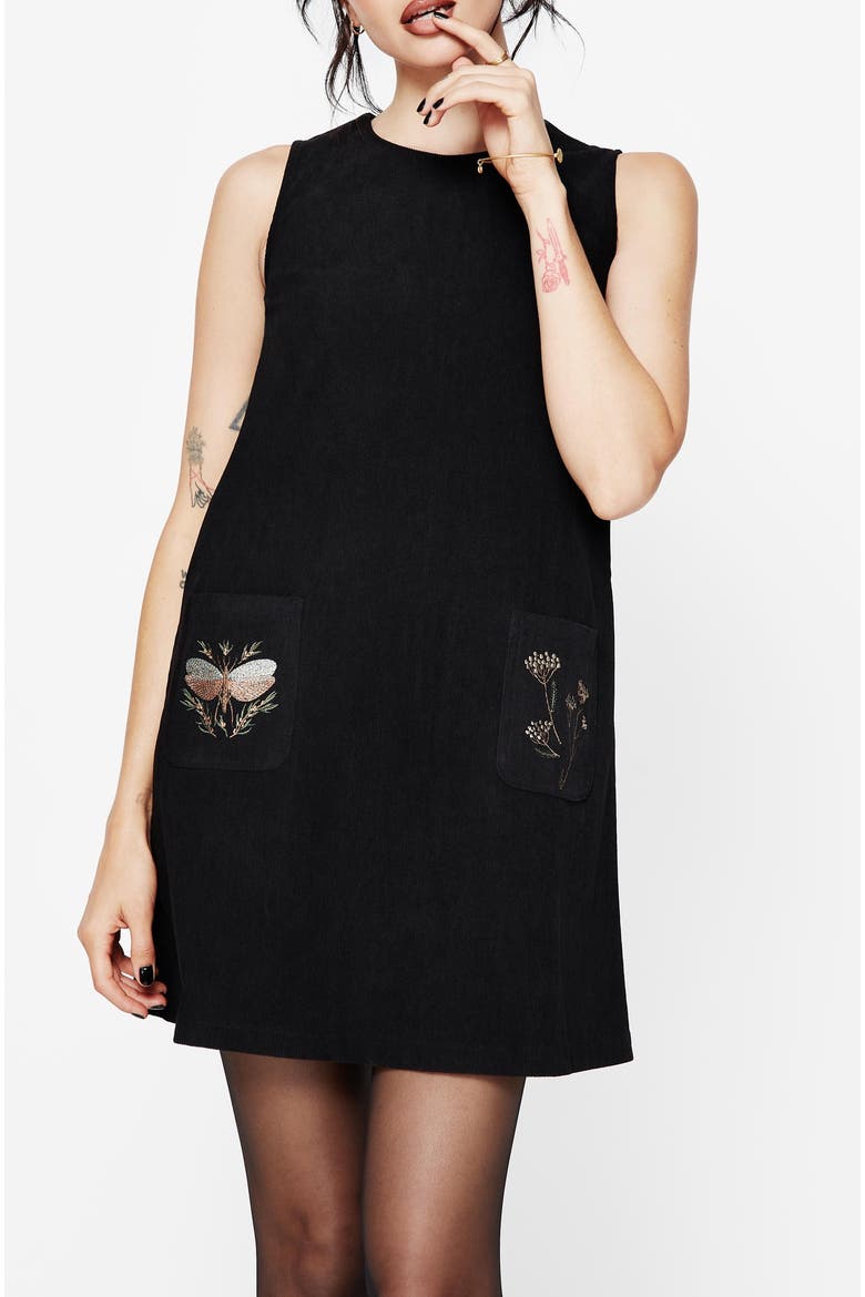 Griffinfly Embroidered Cord Mini Dress, Alternate, color, Black