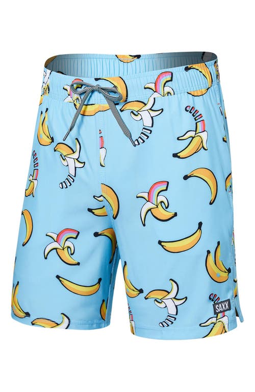Saxx 7-inch Oh Buoy Volley Swim Shorts In Rainbow Bananas- Azure
