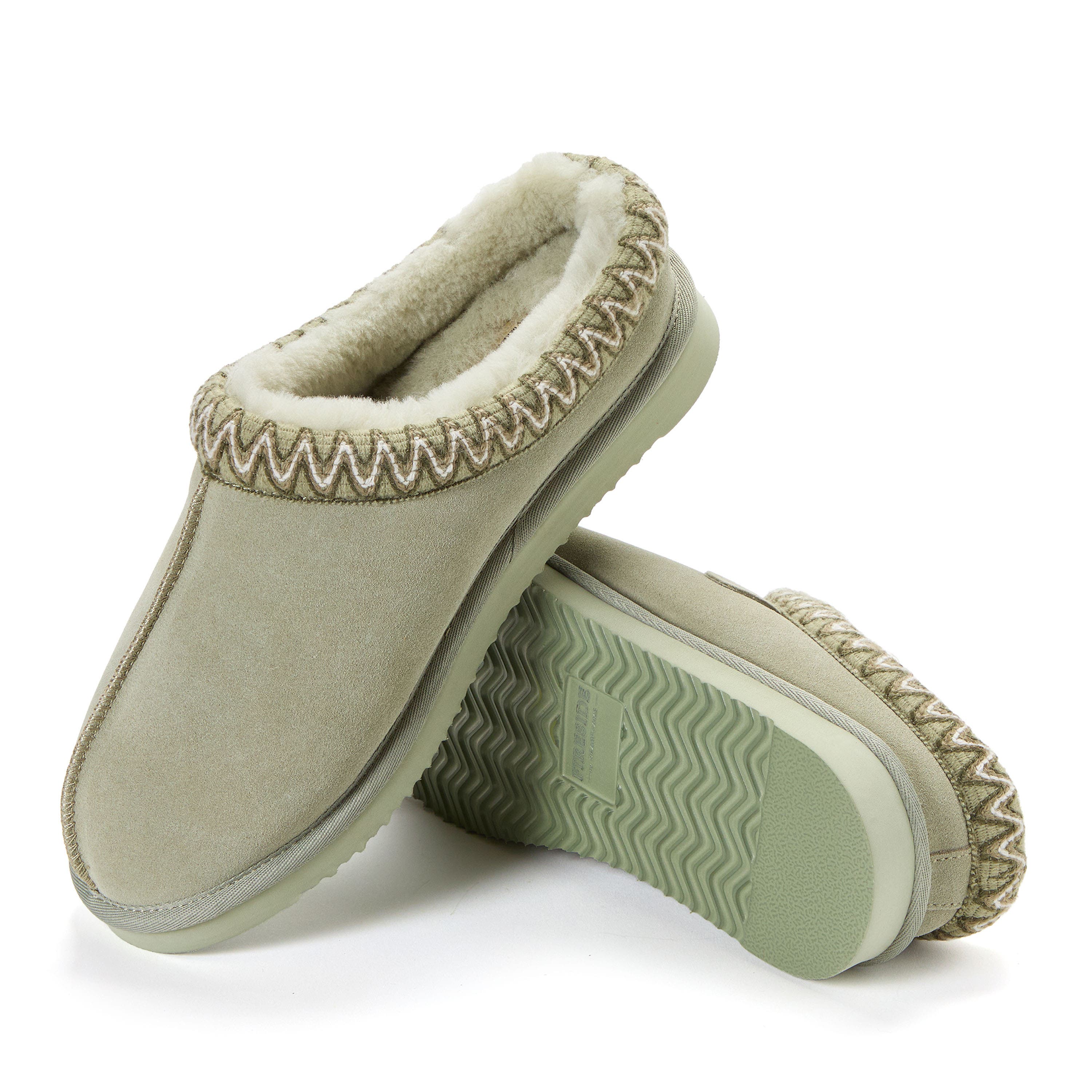 DEARFOAMS Fireside Grafton Genuine Shearling Clog Slipper with Embroidery, Alternate, color, Seagrass