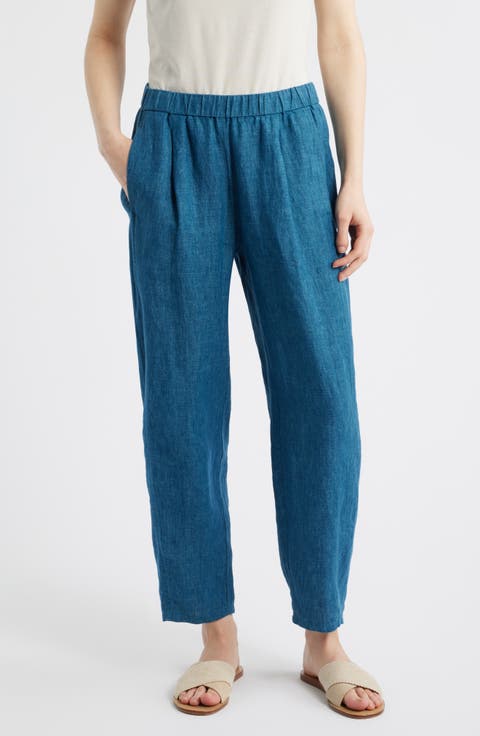 Pleated Organic Linen Lantern Ankle Pants