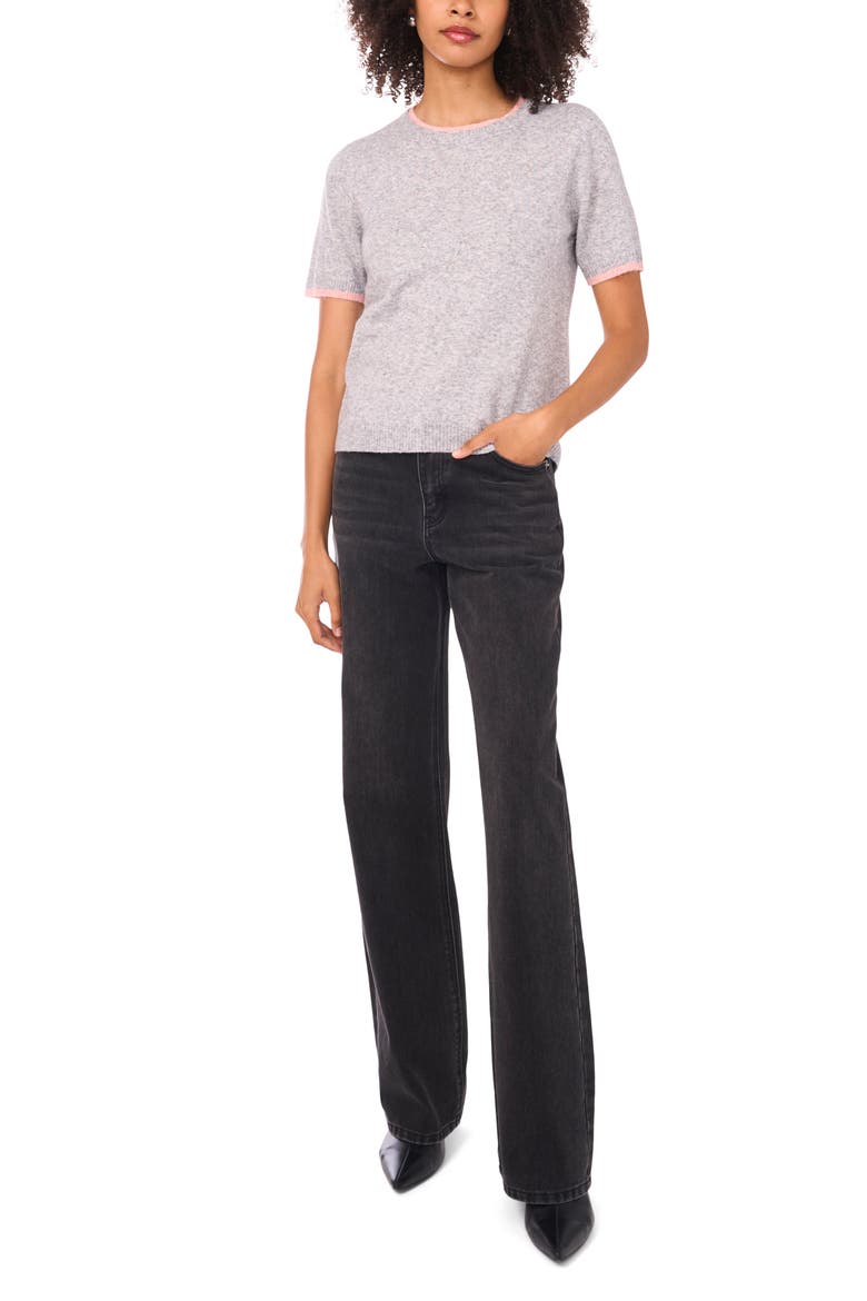 Double Crewneck Short Sleeve Sweater, Alternate, color, GREY HAZE HEATHER