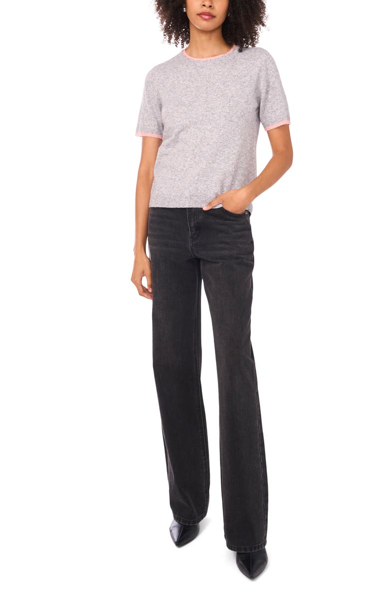 1.STATE Double Crewneck Short Sleeve Cotton Sweater, Alternate, color, Grey Haze Heather