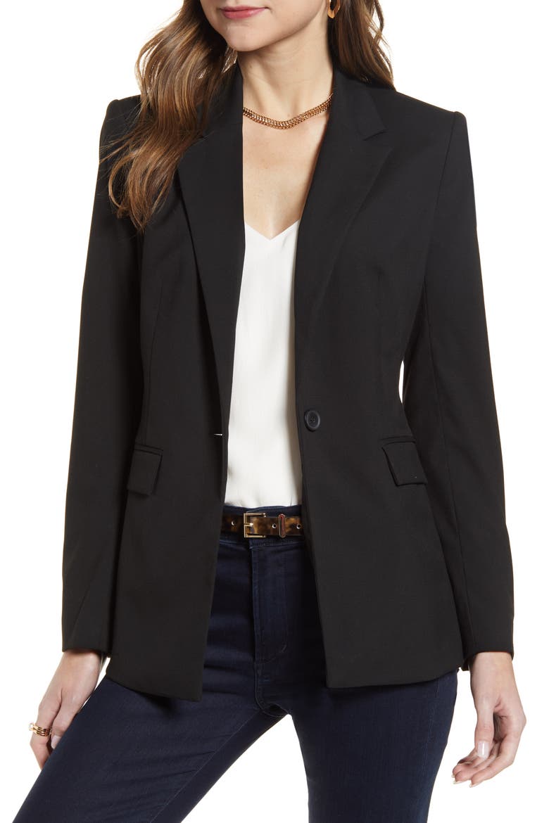 One Button Blazer, Main, color, BLACK
