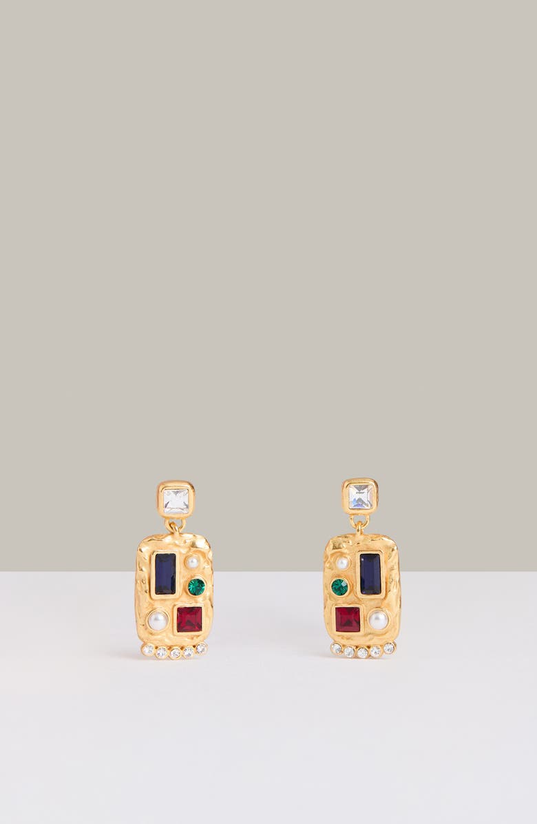 Reiss Skylin Crystal Rectangle Drop Earrings, Alternate, color, Gold Tone/ Multi Crystal