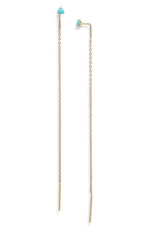 14K Gold Prong Turquoise Threader Earrings