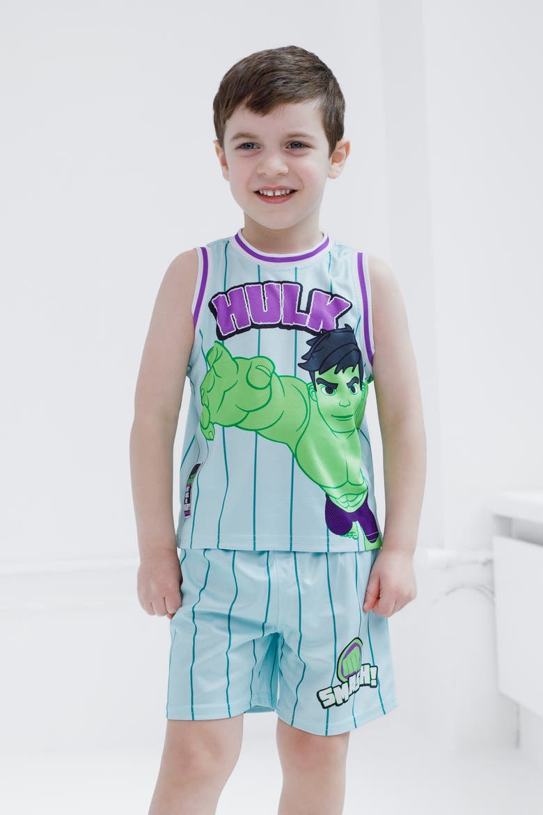 Spidey and His Amazing Friends Athletic Mesh Tank Top and Shorts Set, Alternate, color, Hulk Light Blue