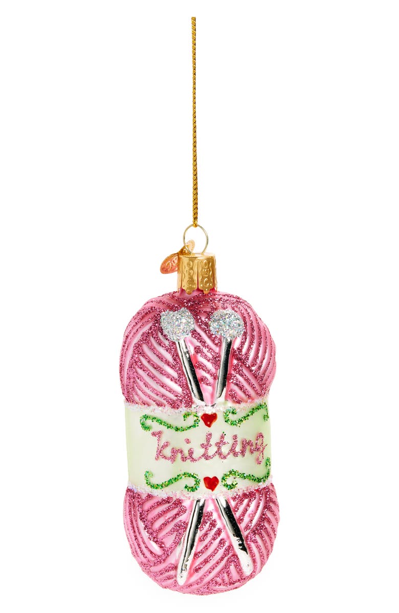 Old World Christmas Knitting Yarn Glass Ornament, Main, color, Pink/ Silver