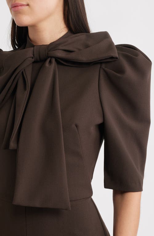 Black Halo Ara Tie Neck Puff Sleeve Jumpsuit In Brown
