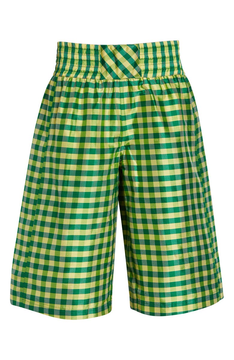 COMING OF AGE Silk Gingham Boxing Shorts, Main, color, Gingham Green Yellow