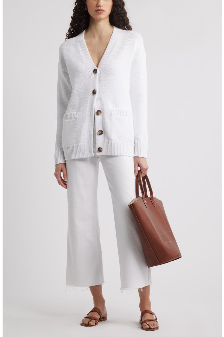 Chunky Cotton Blend Cardigan, Alternate, color, WHITE
