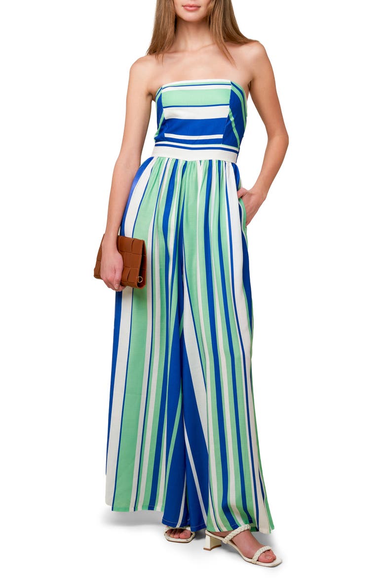 Stripe Strapless Jumpsuit, Main, color, NAVY/ GREEN