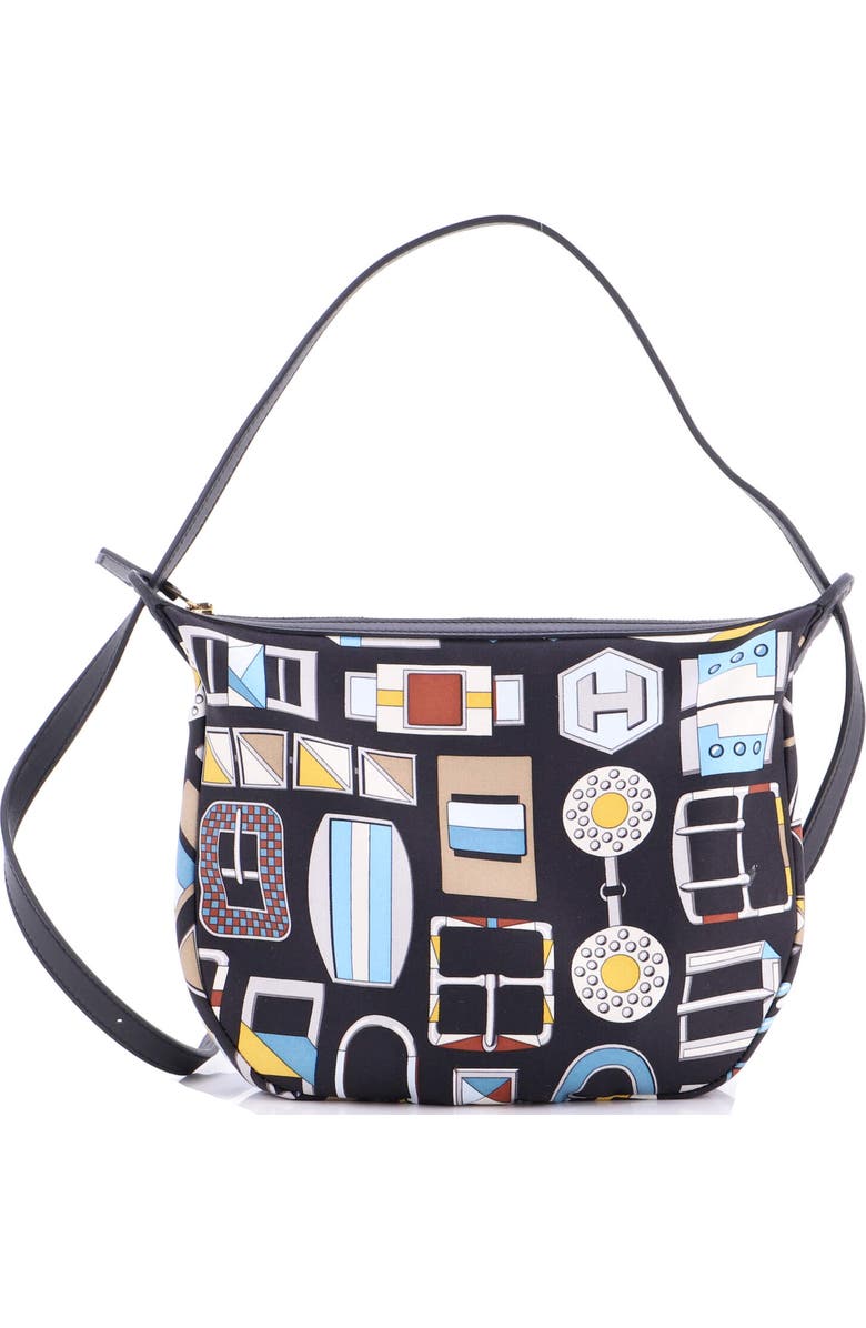 Pre-Owned Hermes Sursoie To Go Pouch Printed Silk and Leather, Main, color, Bleu Indigo