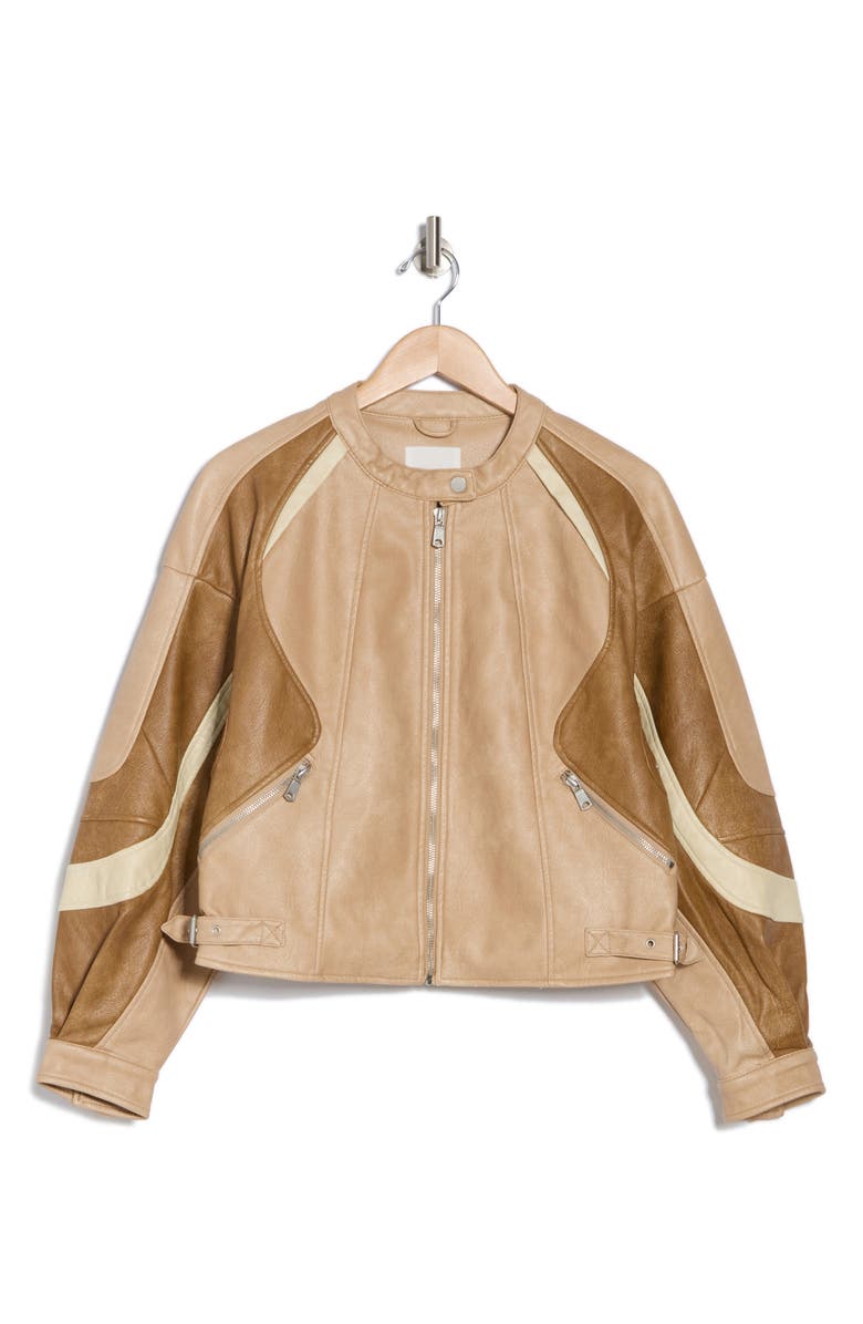 Avec Les Filles Faux Leather Racing Jacket, Alternate, color,