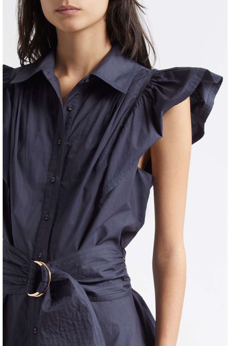 Pleated Belted Flutter Sleeve Minidress, Alternate, color, SPRING NAVY