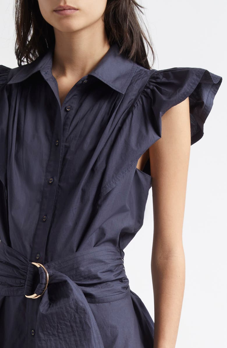 Ramy Brook Pleated Belted Flutter Sleeve Minidress, Alternate, color, Spring Navy