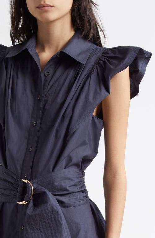 Shop Ramy Brook Pleated Belted Flutter Sleeve Minidress In Spring Navy