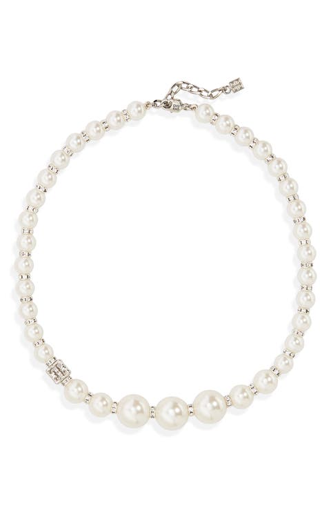 Imitation Pearl & Crystal Necklace