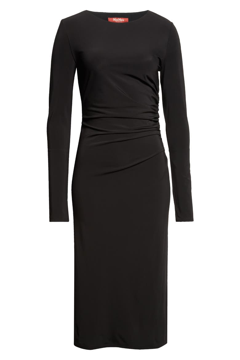 Long Sleeve Ruched Jersey Midi Dress, Alternate, color, BLACK