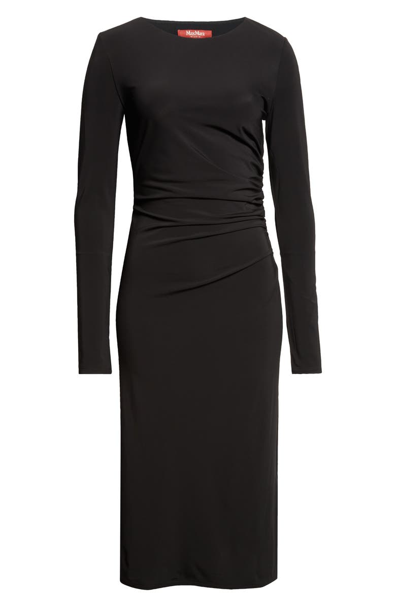 Max Mara Studio Long Sleeve Ruched Jersey Midi Dress, Alternate, color, Black