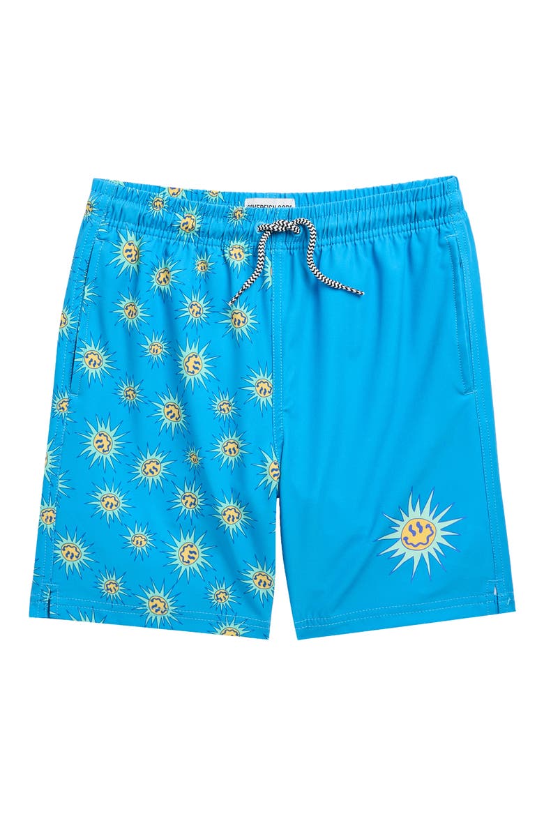 Kids' Trek Smiley Swim Trunks, Main, color, BLUE