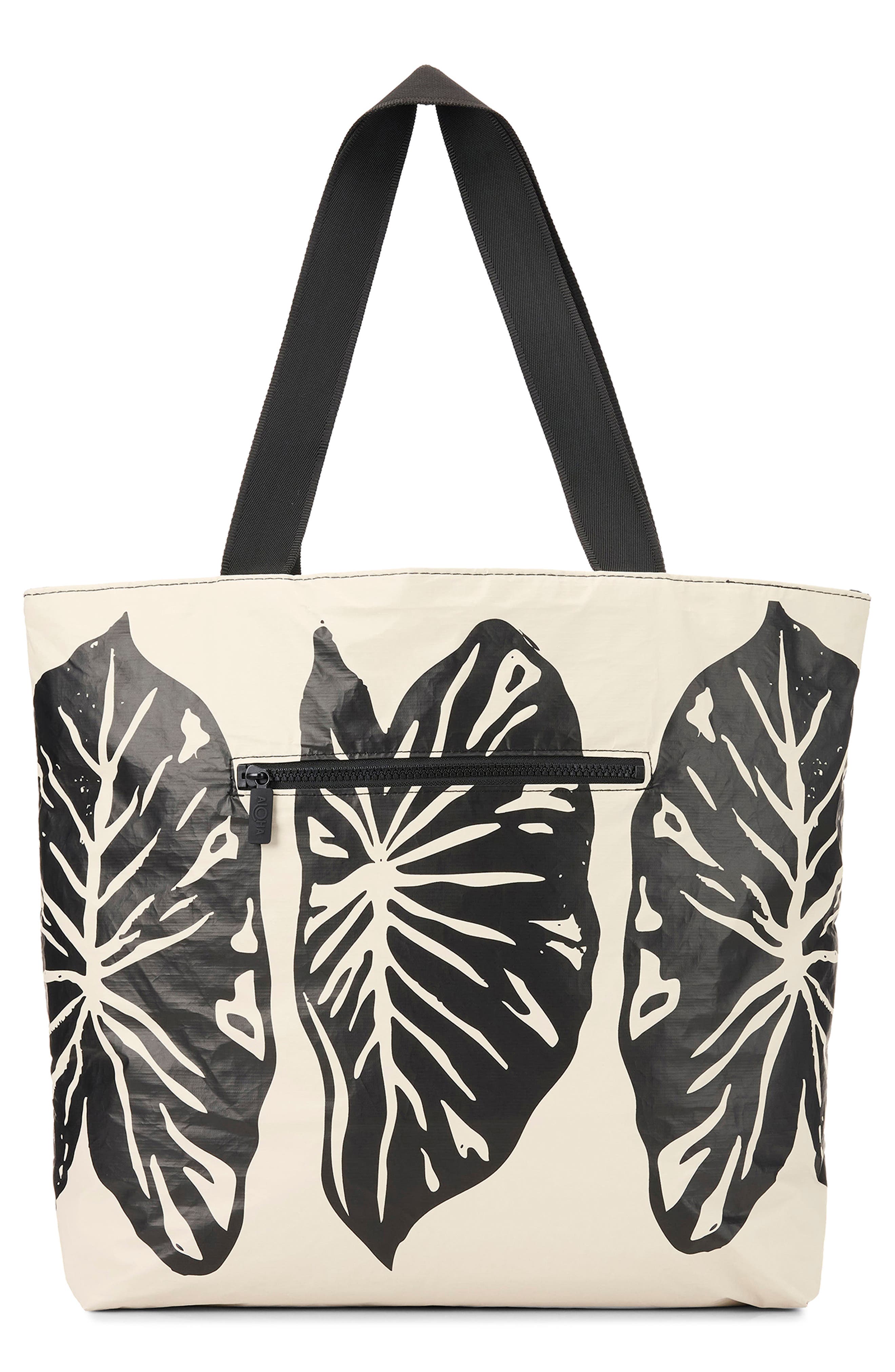 Aloha Collection Day Tripper Kalo Water Resistant Tote, Alternate, color, Black/ Sandstone