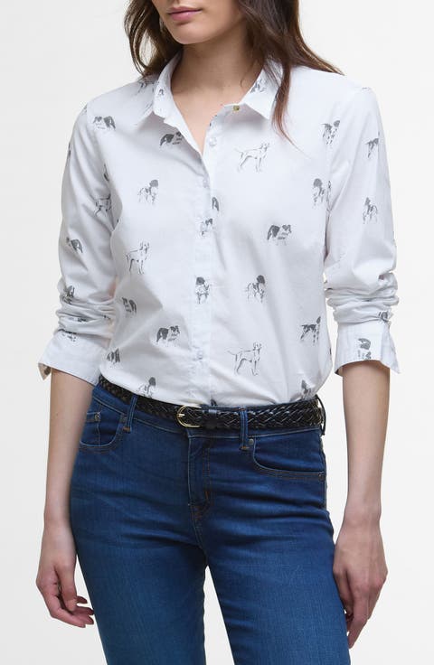 Brambles Dog Print Cotton Button-Up Shirt