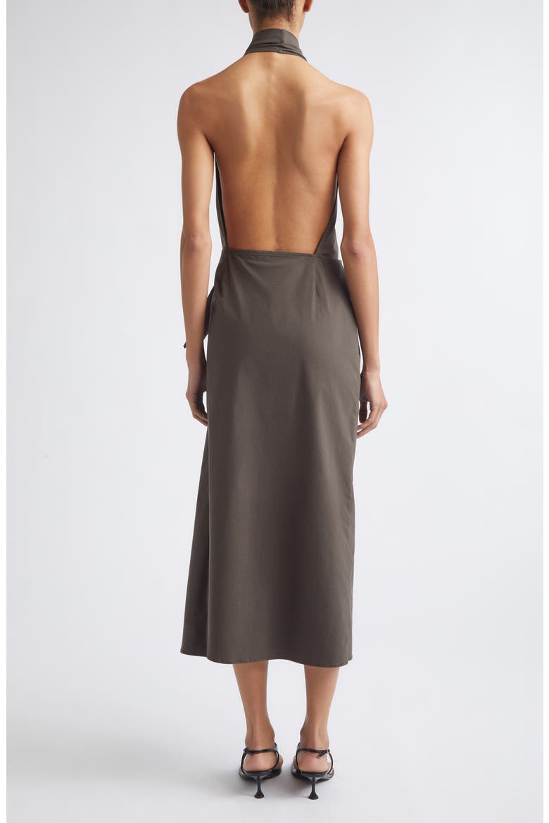 Halter Wrap Backless Midi Dress, Alternate, color, WOOD