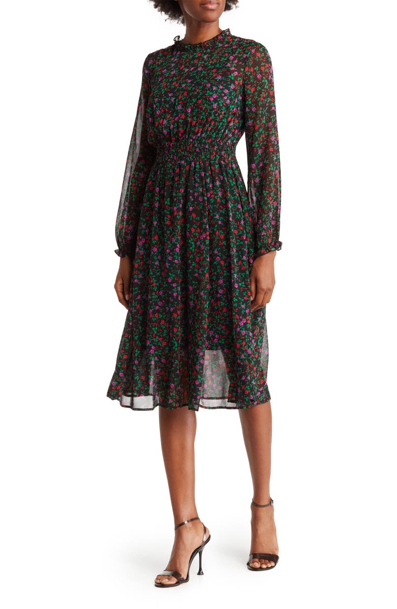 Calvin Klein Ruffle Neck Midi Dress, Main, color, 