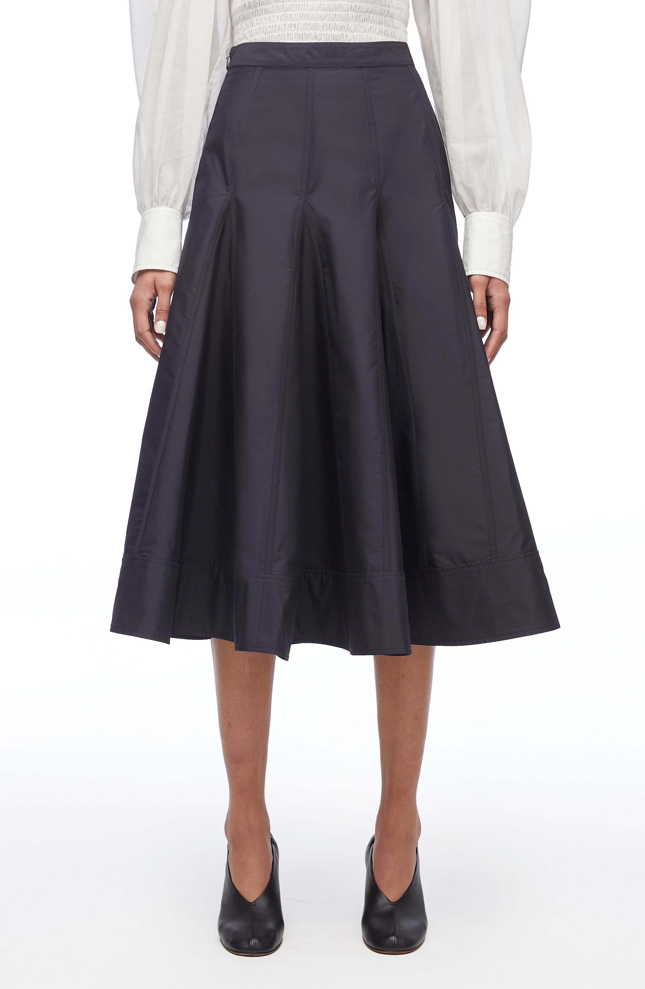 Pleated Godet Midi Skirt