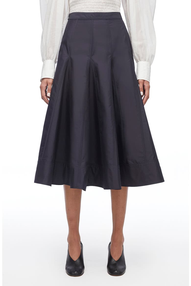 Pleated Godet Midi Skirt, Main, color, BLACK