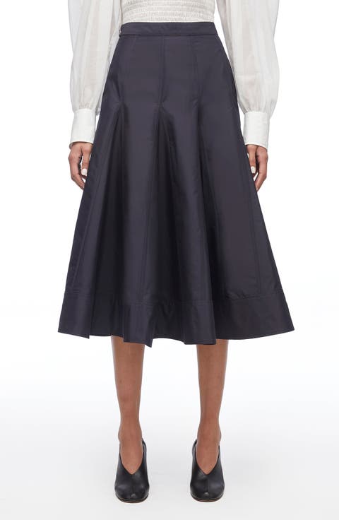 Pleated Godet Midi Skirt