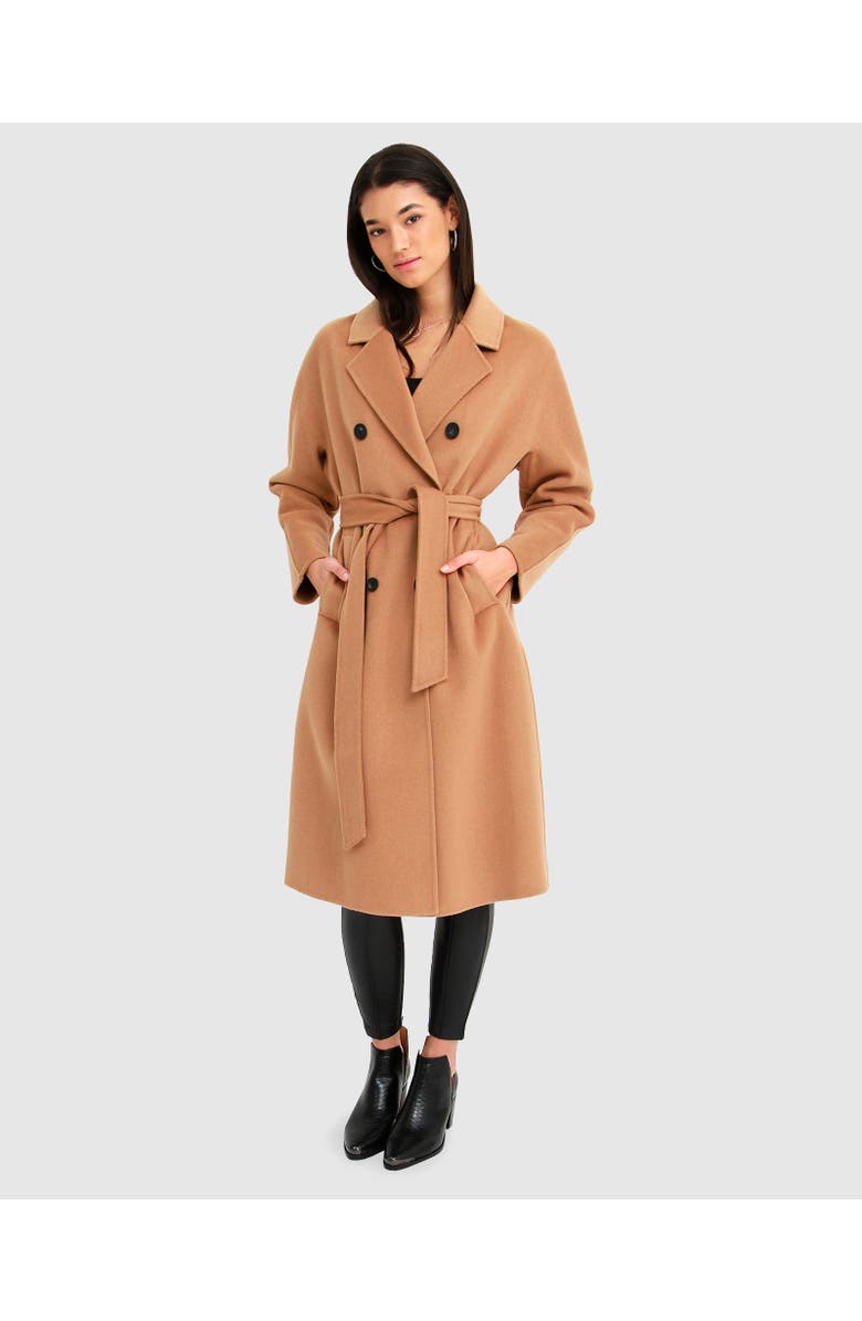 Belle & Bloom Boss Girl Double Breasted Lined Wool Coat, Main, color, Camel