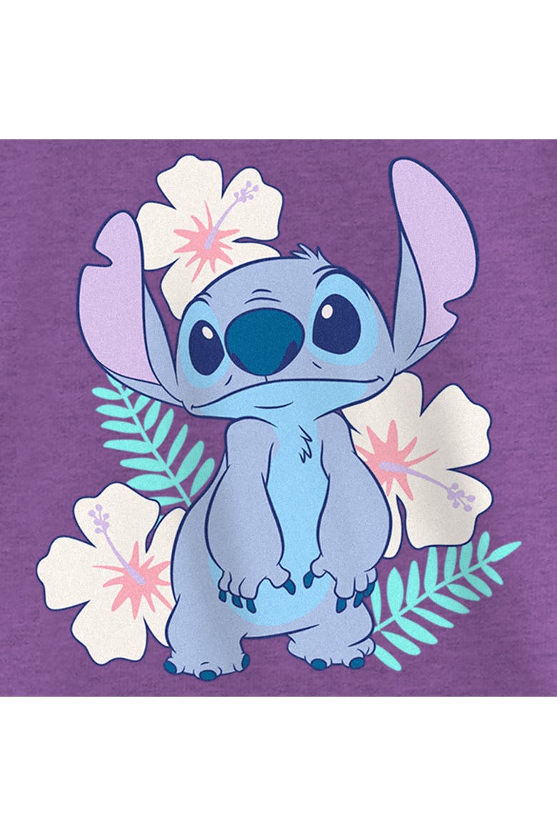Girl's Lilo & Stitch Floral Stitch  Graphic T-Shirt, Alternate, color, Purple Berry