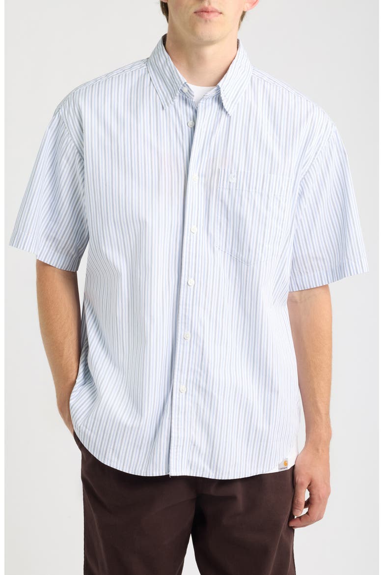 Keene Stripe Short Sleeve Cotton Poplin Button-Up Shirt, Alternate, color, KEENE STRIPE, WHITE