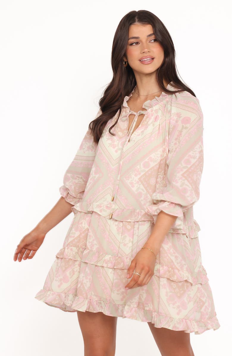 Petal & Pup Hawken Floral Tiered Minidress, Alternate, color, Sage Paisley