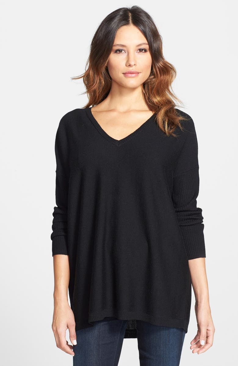 Eileen Fisher Ribbed Sleeve Merino V-Neck Tunic, Main, color, 